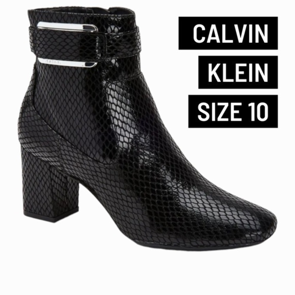 Calvin Klein Black Snake Print Cattee Booties size 10